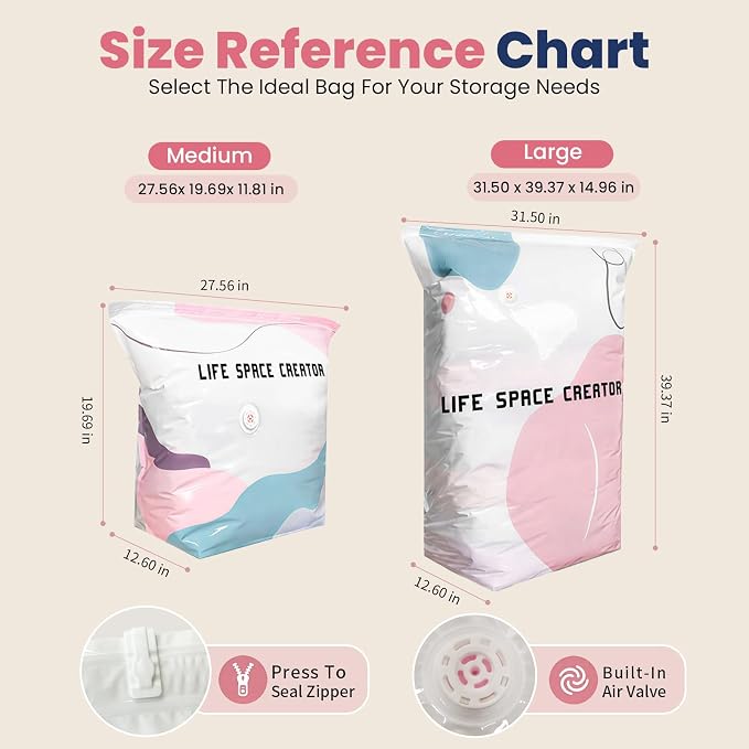 5PCS No Pump Vacuum Storage Bags, No Pump Large Vacuum Storage Compression Bags, Thick Airtight Reusable Organizer for Clothes Comforters Travel Moving Closet Storage (L)