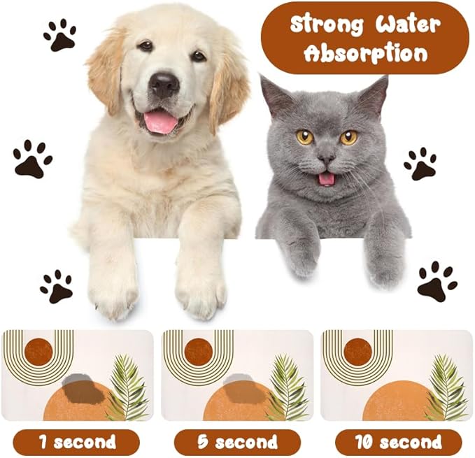 Dog Food Mats for Floors Waterproof, Cat Water Bowl Mats Pet Feeding Absorbent Placemats Bohemia 24 * 32 inch