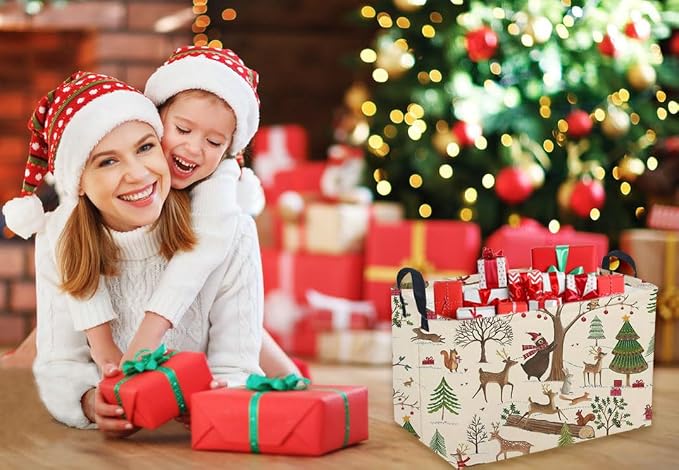 Sanjiaofeng Rectangular Christmas Basket Animal Storage Bins,Cute Storage Basket with Handles.Clothers,Books,Kid's Gifts Bins. (Animal Christmas)