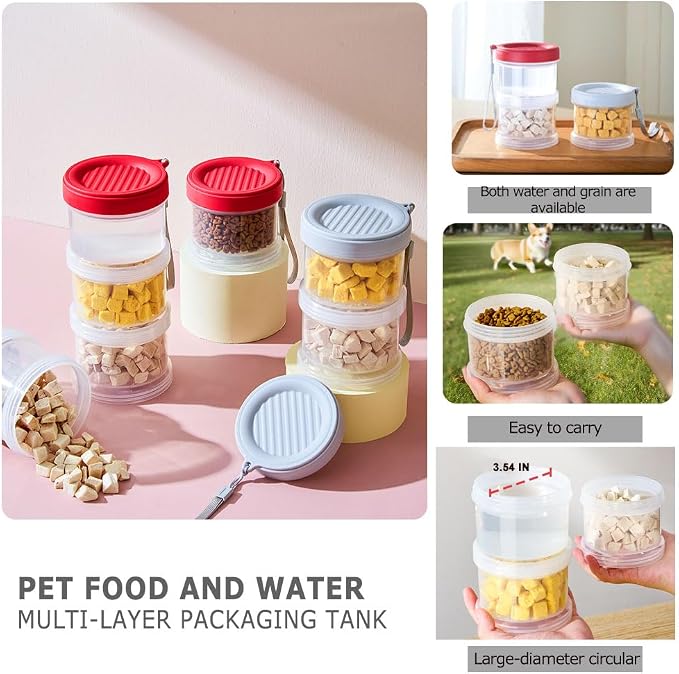 2025 Upgraded Airtight Dog Treat Container, Leak-Proof Stackable Pet Food Jar 2/3/4 Layers, Portable with Lanyard for Outdoor, Travel, Training & Home, Food-Grade PP (Red)