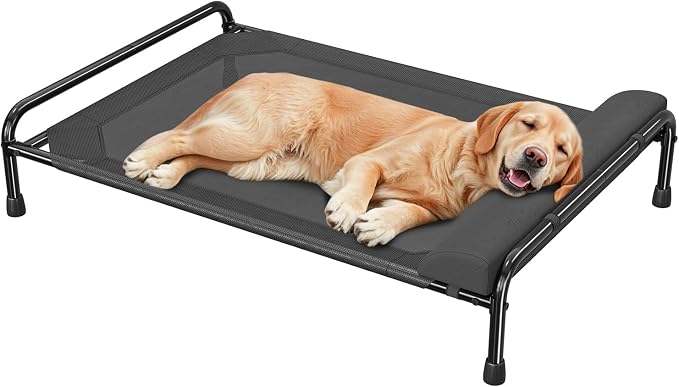 Simple Trending Elevated Dog Bed for Large Dogs, 44.5" x 31", Black | Cooling Raised Pet Cot with Bolster, Dog Couch Cot for Indoor Outdoor, Breathable Mesh, Waterproof, Non-Slip Feet