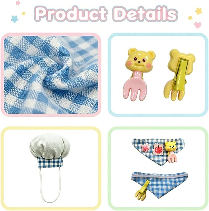 Small Pet Chef Costume Set, Hat & Bandana for Hamster Guinea Pig (Blue) | Cute Plaid Outfit Includes Chef Hat & Decorative Bandana, Soft Cotton‑Resin Material, Great for Photo Prop & Party Dress‑Up