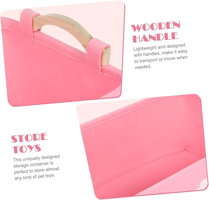 Ipetboom Pink Felt Pet Storage Box with Handles Organizer for Dog Accessories and Items Compact and Portable Basket for Household Use
