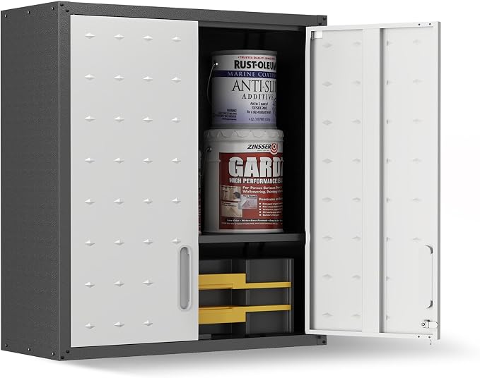 Garage Wall Cabinet,29.5" W Wall Mounted Garage Cabinets with Adjustable Shelf,Heavy Duty Lockable Metal Cabinet,Secure Hanging Tool Cabinet for Basement,Laundry Room,Workshop,Black/Grey