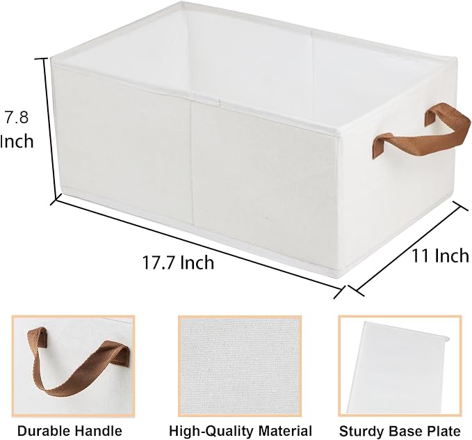 Fordonral Pack of 3 Large Capacity Storage Bins Closet Organizer System, Sturdy Foldable Boxes for Organizing Clothing, Sheets, Toys, Books - Shelf Shelves Basket Bin Linen White