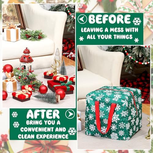Kajaia 2 Pcs Christmas Ornament Storage 12 x 12 x 12 Inch Snowflake Holiday Accessories Bag Christmas Storage Containers Tear Proof Xmas Ornament Organizer with Handles Full Length Zipper (Green)