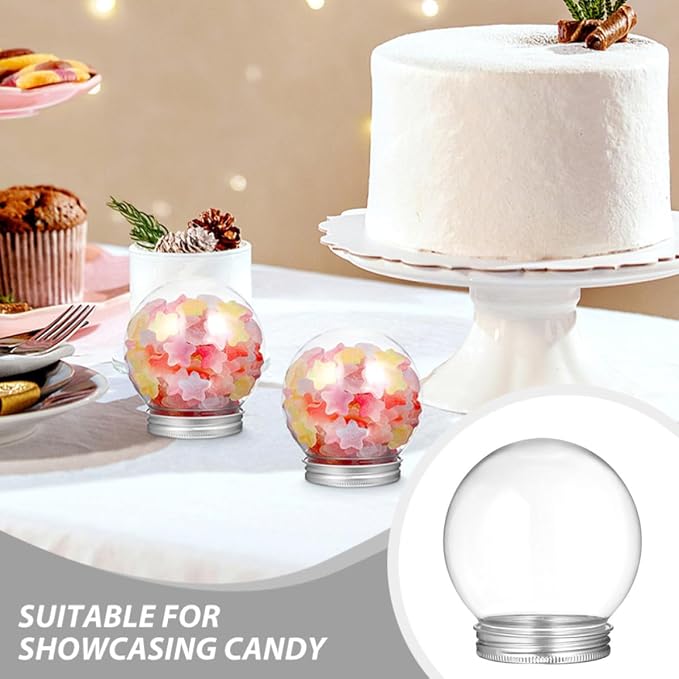 5pcs Plastic Snow Globe Candy Bottle with Lid 150ml Dome | Pet and Aluminum Build, Tight Seal, Reusable Craft Display for Holidays and Parties