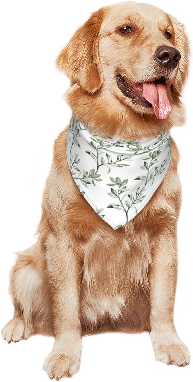 Sage Green Dog Bandana,Adjustable Triangle Bibs Dogs Scarf,Puppy Neckerchief Dog Cat Bib for Spring Summer (White)