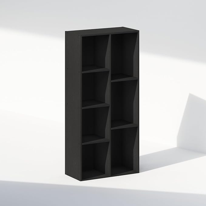 Furinno Reed Closet Organizers and Storage, 7-Cube Closet Organizer, Open Shelf Closet Storage, for Wardrobe, Bedroom, Living Room, Blackwood