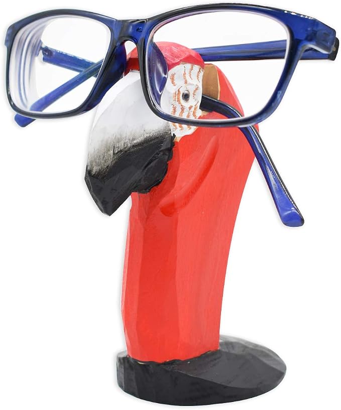 Handmade Wood Carving Eyeglasses Spectacle Holder Stand Sunglasses Display Rack Home Office Desk Décor Gift (Parrot)