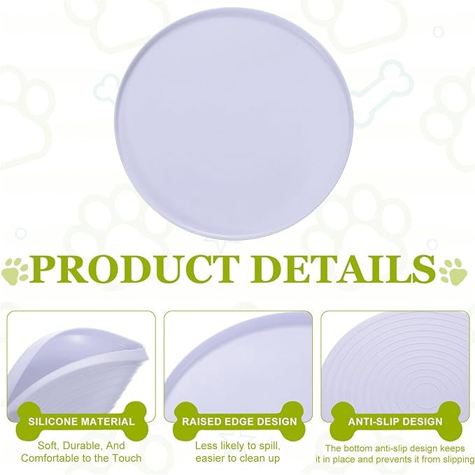Cat Food Mat, 7x7 Inch Silicone Pet Feeding Mat Non-Slip Round Waterproof Dog Water Bowl Tray Raised Edge Protects Floors (4Pcs, Purple), Intended for Pets Bowl/Fountain