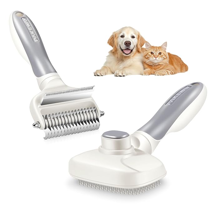Potaroma 3 in 1 Dog Cat Grooming Brush, Double-Sided Deshedding - Dematting Undercoat Rake and Pin Brush for Long and Short Haired Dogs Cats, Shedding Comb Pet Hair Deshedder, Grey White