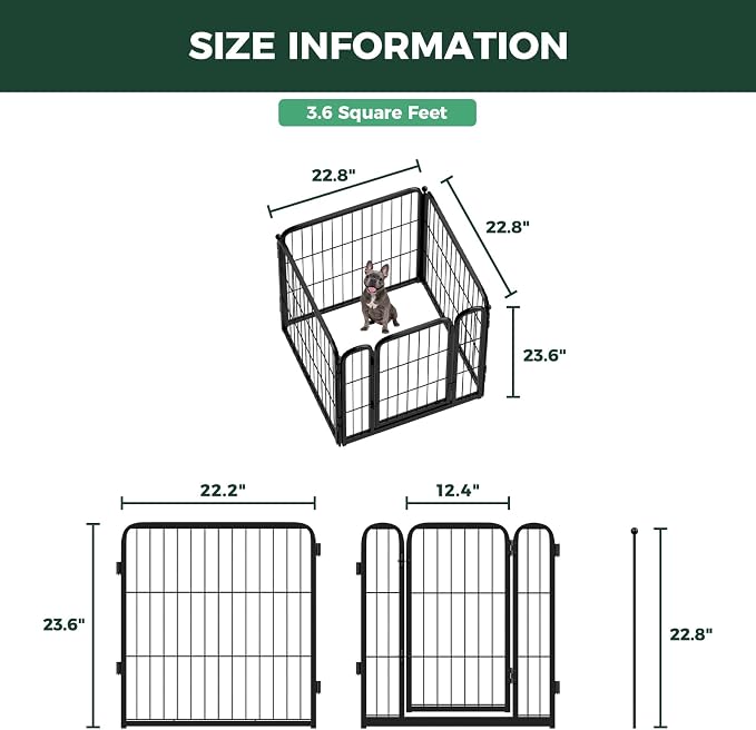 FXW Homeplus Indoor Dog Playpen, 24" H, 4 Panels, for Puppies & Small Dogs | Stress-free play, Heavy-duty, Semi-open design, Easy setup, Threshold-free gate, Expandable, Patented