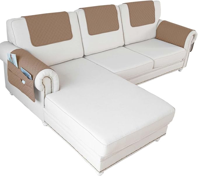 Large Polyester Armrest and Headrest Covers with 2 Pockets | Soft, smooth polyester resists daily wear nonslip silicone backing helps shield recliners and sofas from pet scratches