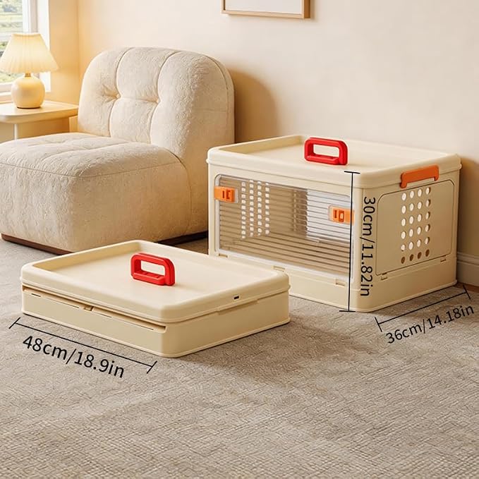 Pet Carrier for Cat & Dog,19-in Collapsible Cat Carrier Hard,Portable Crate | Dogs Travel Crates,Pets up to 20 lbs, Durable Plastic Travel Kennel for Car, Ventilated Design, Beige