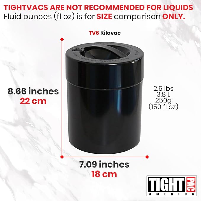 Tightpac Kilovac Airtight Coffee Container – Multi-Use Vacuum Container for Coffee Bean Storage, Grounds & Bulk Dry Goods – 2.5 lbs / 40 oz / 3.8L, Wide-Mouth, Patented Vacuum Seal, Black