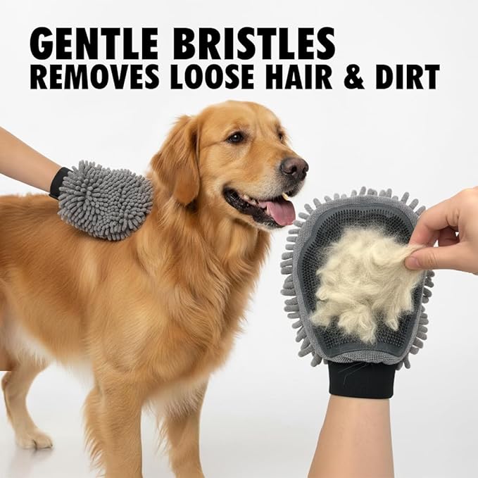 Muddy Mat® Dog Washing Gloves – Dual-Sided Pet Grooming Mitt with TPR Brush & Chenille Microfiber – Dog Wash Mitt for Bathing, Drying & Dirt Removal – Pet Bath Gloves for All Coat Types