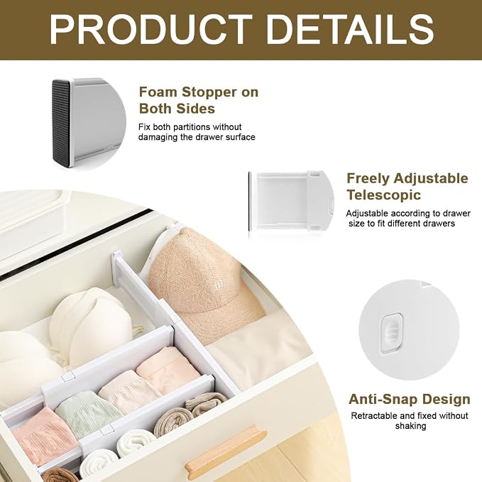 Drawer Dividers for Clothes 4" High 10.9"-18" Expandable Dresser Drawer Organizer Plastic Separators for Kitchen 3 Pack