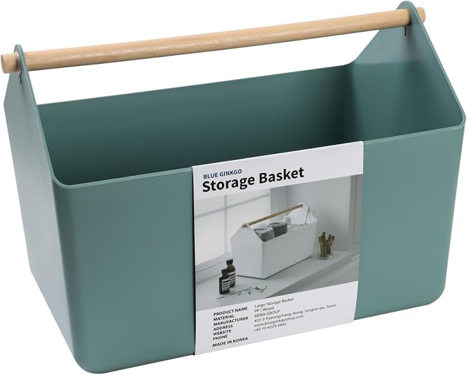 BLUE GINKGO Storage Basket, Large 10.5L, Green, Made in Korea | Portable. Spacious Storage Bin. Everyday Organization.