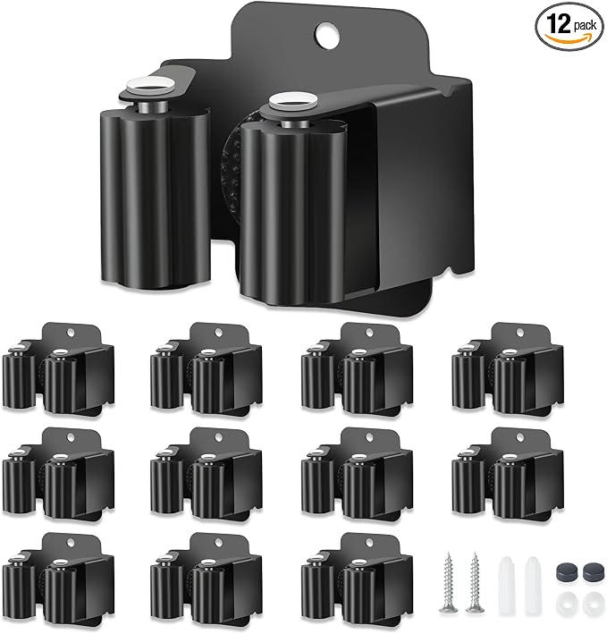 12 PCS Broom Holder Wall Mount, Upgraded Heavy Duty Mop and Broom Holder Wall Mount, Stainless Steel Broom Hanger Mop Holder Rack for Kitchen Laundry Garden Tool Organizer