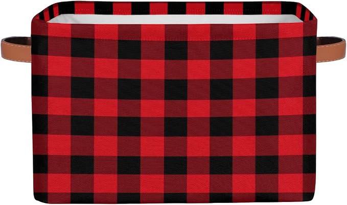 Buffalo Plaid Storage Bins Christmas Theme Storage Nursery Baskets with Handle Collapsible Closet Organizer Waterproof Shelf Boxes for Books Cloth 15x11x9.5 IN