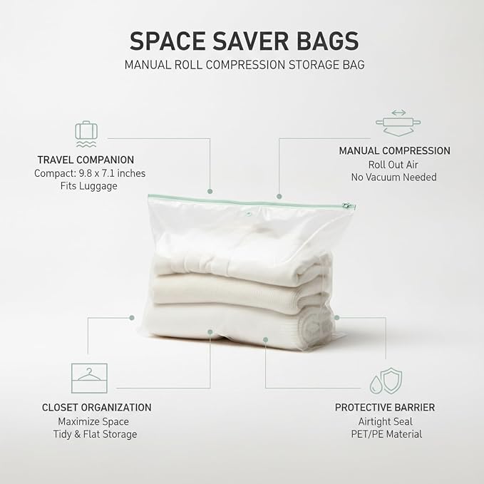 Storage Bag Manual Roll Compression Space Saver for Travel Packing and Closet Organization PET/PE Material (1 Piece)