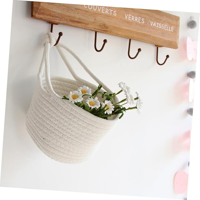 Woven Cotton Rope Storage Basket 7.08 in Round Hanging Basket Nursery Hanging Organizer for Toys Books Clothing Sundries Kids Play pack