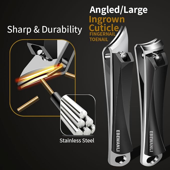 EBEWANLI Nail Clippers Set, Ultra Sharp Nail Clippers for Men, Slanted Angled Ingrown Toenail Clipper and Curved Fingernail Clipper Cutters, Stainless Steel Finger Nail Clippers Adult