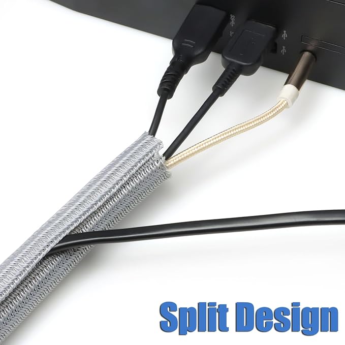 25ft PET Braided Cable Sleeve 1/3 inch(8mm) Wire Protector Cable wrap Wire Covers for Cords Cable Sleeves Cord Management Cable Management Sleeve(Grey)