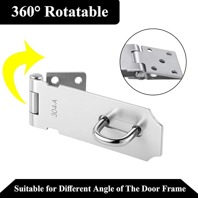 2 Pack Stainless Steel Padlock Hasp, 4 Inch Security Lock Latch, Heavy Duty Gate Staple for External Doors, Shed Door, Fence, Window, Cabinet, Pet Cage, Crate, Silver