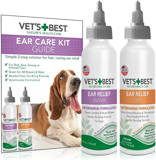 Vet's Best Dog Ear Cleaner Kit - Multi-Symptom Ear Relief - Wash & Dry Treatment - Alcohol-free