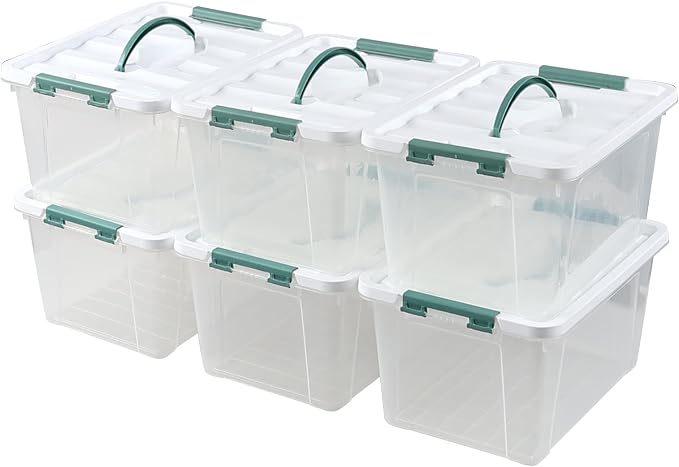 14 Quart Clear Plastic Latching Storage Box with Handle, 6 Packs | Small Plastic Organization Containers Bin with Lids