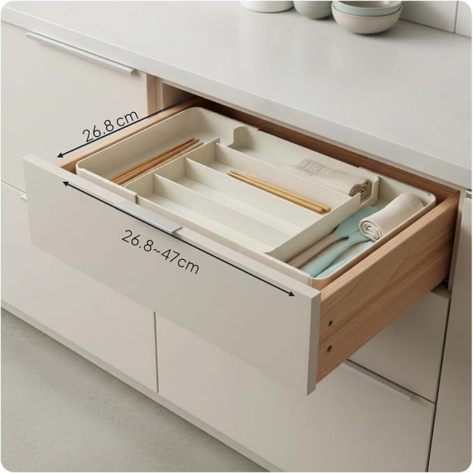 Drawer Organizer Cutlery Tray Utensil Holder Drawer Divider With Adjustable Width PET Build Removable Sections Suitable for kitchen utensils office stationery cosmetics small homes