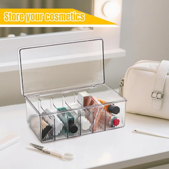 2 Pack Lash Extension Organizer with 6 Compartments, Flip-top | Clear Small Eyelash Cart Storage Boxes, Separated Large Capacity Eyelash Extension Supplies Storage Container for Lash Techs