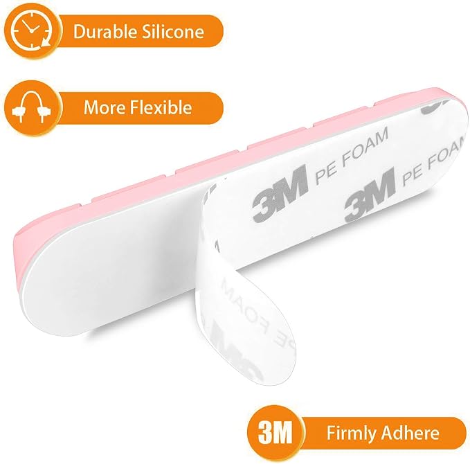TviewSmart Cord Organizer for Desk, 5 Pack Cord Holders, Cable Clips, Pink | Silicone cable management clips self adhesive for nightstand and charger, 7-5-3-1-1 slots hold USB and phone cords up to 6 mm