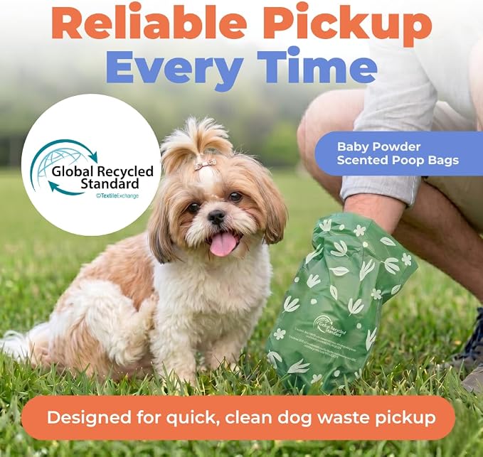 Best Pet Supplies GRS Poop Bags for Dogs - 300 Count, Green, | Scented, 50% Post-Consumer Recycled Plastic, Leak-proof, Easy-Tear perforations, Thick Bags, Fits Standard Holders