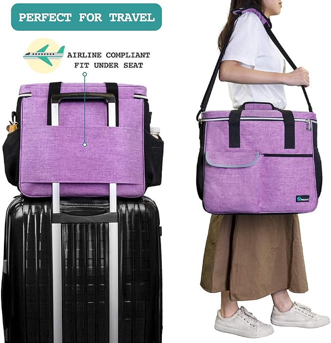 PetAmi Dog Travel Bag Organizer, Pet Supplies Tote Diaper Bag, Purple Large | Pet Travel Kit with 2 Food Containers & 2 Collapsible Dog Bowls, Luggage Sleeve, Weekend Getaway Road Trip Camping Essentials