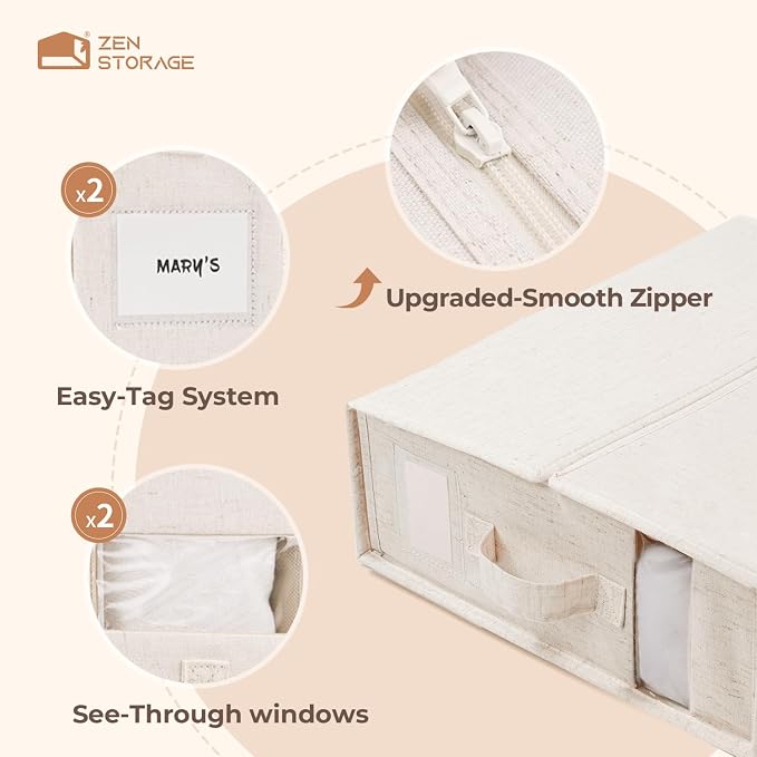 Cotton Linen Sheet Organizers and Storage, 6Pack Off-White | Undyed Natural Cotton Linen Fabric, Fits King and Queen Sheet Sets, Clear Window with Label Slot, Sturdy Foldable Organizer