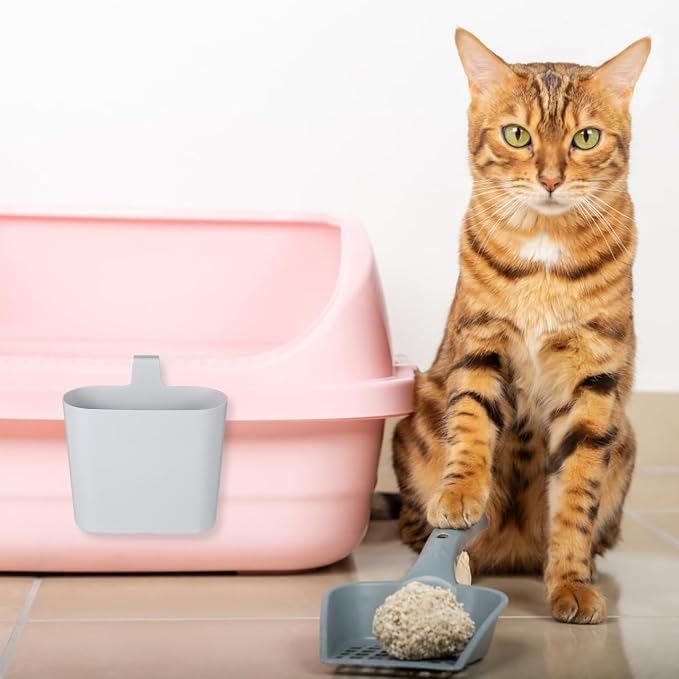 POPETPOP Cat Litter Scoop Holder, Small Trash Can Litter Scooper Pet Litter Shovel Stand Cat Litter Box Hanging Scoop Storage Container for Cat Litter Box (Pack of 2)