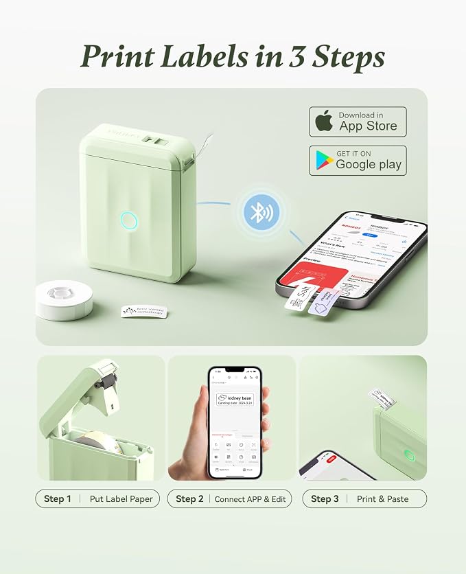 NIIMBOT D110 Label Maker Machine, Bluetooth Thermal Label Printer for School Home Office Organization, Mini Thermal Printer, Label Maker with 1 Label Tape, Green