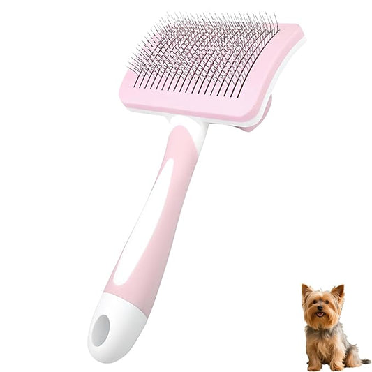 Self Cleaning Slicker Dog Brush for Small Long-Haired Breeds, One-Click Hair Removal, Puppy Essentials, Fit Yorkie, Shih Tzu, Maltese, Maltipoo, Pomeranian, Pet Grooming Tool (Light Pink)
