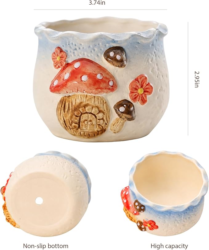 Ceramic Mushroom Shaped Pen Pencil Holder for Desk Decoration Accessories Mushroomb Decor Makeup Brush Pen Cups Office School Ideal Gifts for Women, Mom or Birthdays (light blue)