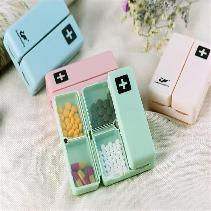 Small Magnetic Pill Case, 7-Day Weekly Travel Pill Box Container | 7 Compartments Medicine Organizer Dispenser, Daily Medication Holder Planner for Vitamin, Meds, Fish Oils, Supplement, Green