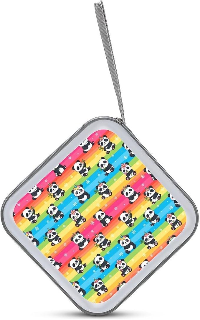 CD Cases 40 Capacity Rainbow Panda Hard Shell Case DVD Holder Wallet | Disc Organizer Storage Binder, Rainbow Cute Unicorns Panda Portable Zipper and Strap, for Home Car Travel