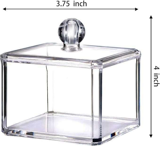 SheeChung Square Acrylic Qtip Holder, 2 Pack Bathroom Canisters with Lids | Apothecary Jars Bathroom Vanity Storage Canister - Shatterproof Organizers for Cotton Swabs, Pads-Modern Minimalist Decor