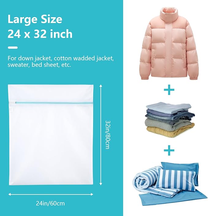 OTraki Mesh Laundry Bag for Delicates, 24 x 32 inch Large Mesh Delicates Bag for Washing Machine, Zippered Net Laundry Bag for Sweater Bed Sheet Blanket Toy College Dorm Don't Drying, Melting 140-176℉ | Laundry Net Bag with Zipper for Sweater Bed Sheet...