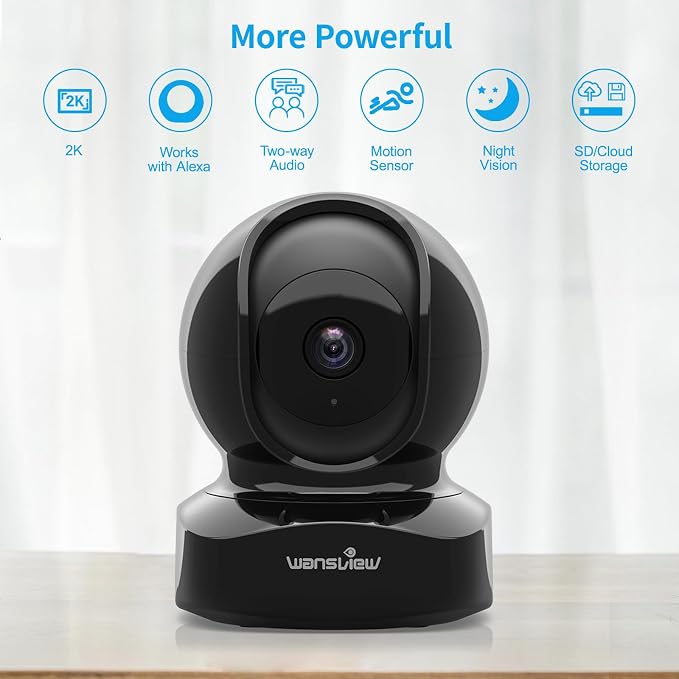 wansview 2K Indoor/Pet Cameras for Home Security, 2.4G WiFi Only, Q5 3MP B