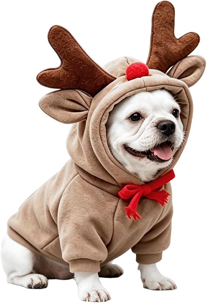 Dog Hoodie Costume Reindeer Design Pet Clothing, XXL | Autumn and Winter Warm Dog Cat Clothes & Christmas party outfit For French Bulldog Chihuahua Pug Boston Terrier Dachshund