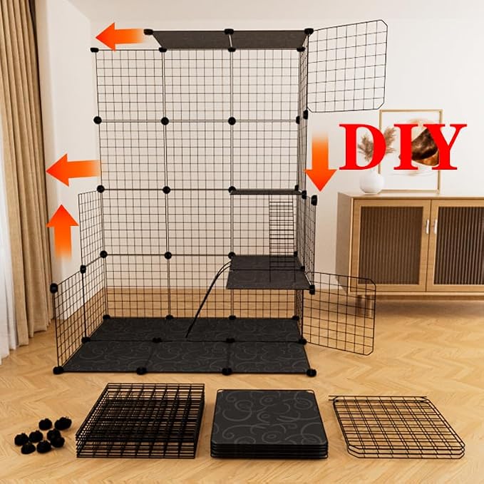 Indoor Cat Cage Enclosure DIY,Cat Playpen Catio Thick Metal Wire Kennels for 1-3 Cats Kitten Cage Detachable Patio Cat Crate （Only Cage）