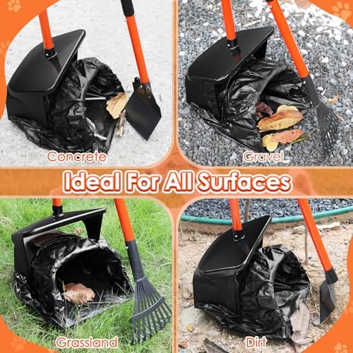 SlowTon Dog Pooper Scooper, 37.4" Long Handle Poop Scoop for Large Dogs | Adjustable, Portable, Non Breakable, with 20 Waste Bags, Swivel Extra Large Bin & Rake & Spade Kit, for Gravel Lawn Grass